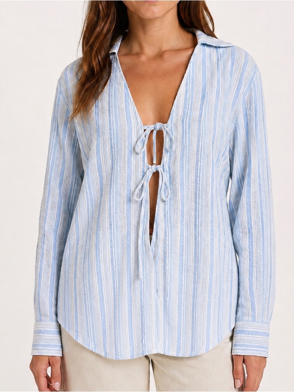 a Love Potion striped collared lace-up top xl